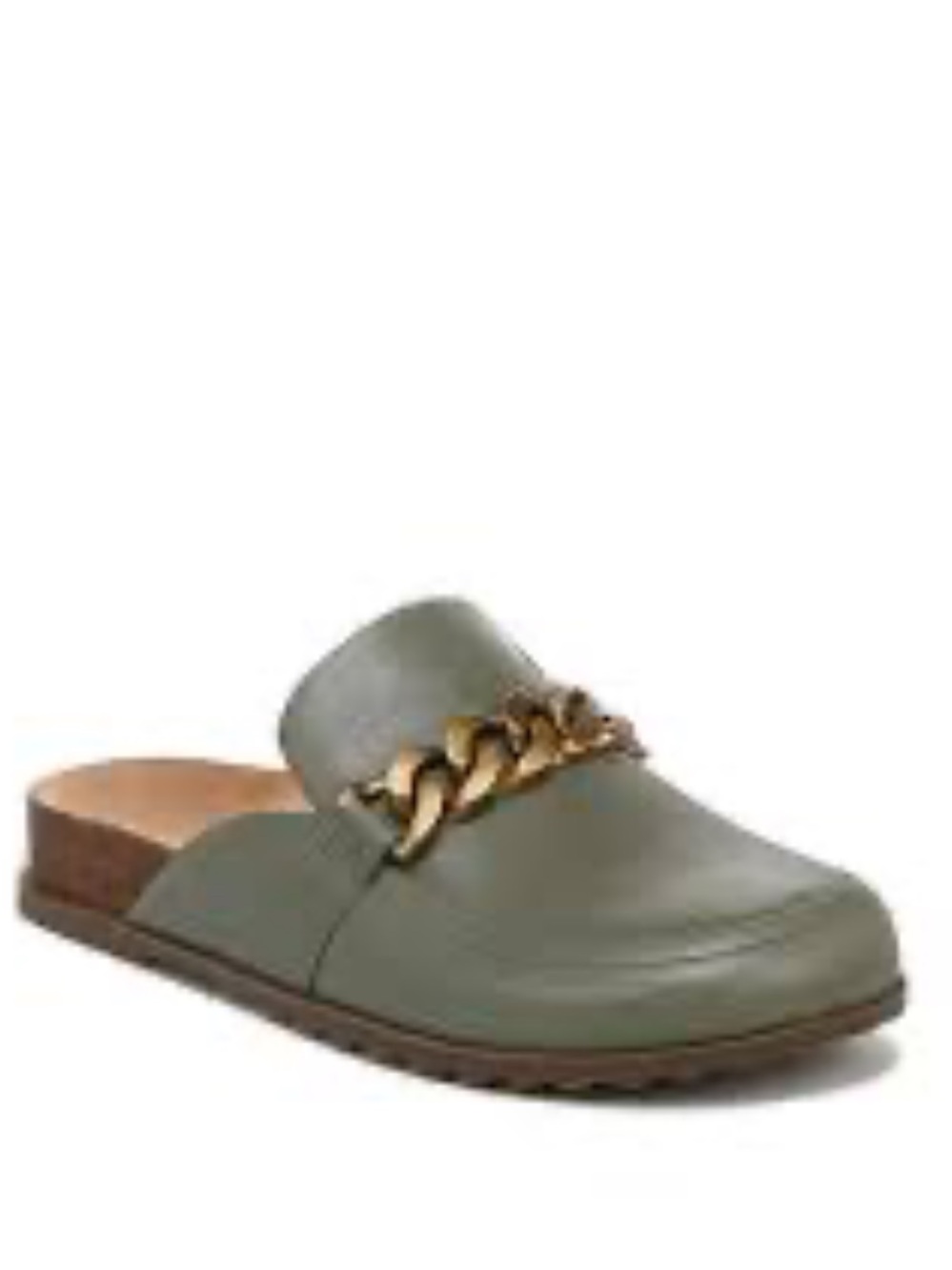Vionic Georgie Green Slip -On mules, Gold Chain Detail, size 8